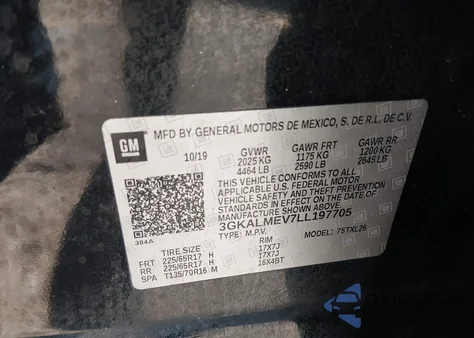 2020 GMC Terrain Fwd Sle из США, поврежденный, VIN 3GKALMEV7LL197705